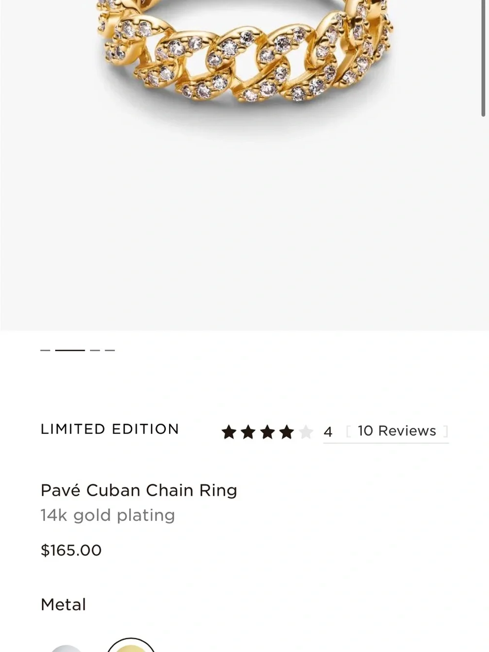 Pandora Gold Tone Crystal Chain Link Ring